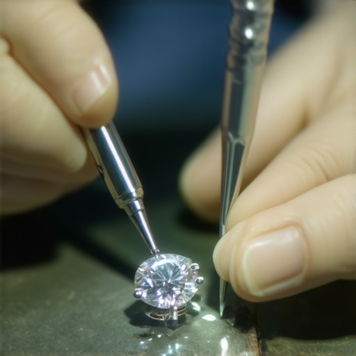 Expert gemstone setting process Jeweler carefully setting a gemstone with precision tools