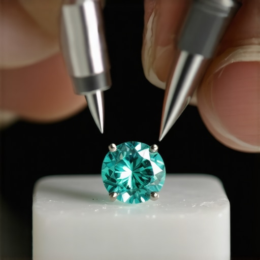 Jeweler meticulously setting a gemstone with precision tools