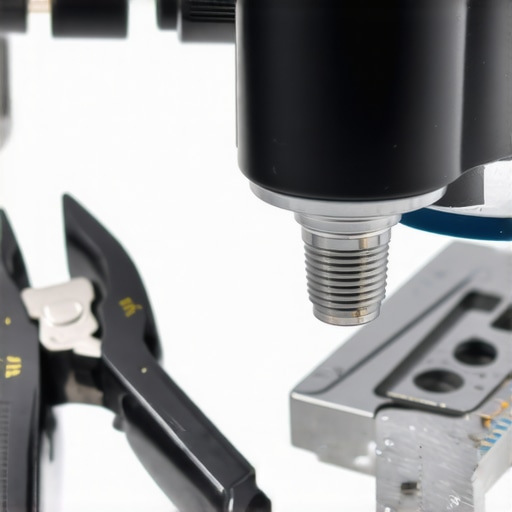 Close-up of precision jewelry pliers and a stereo microscope used in jewelry repair and maintenance.