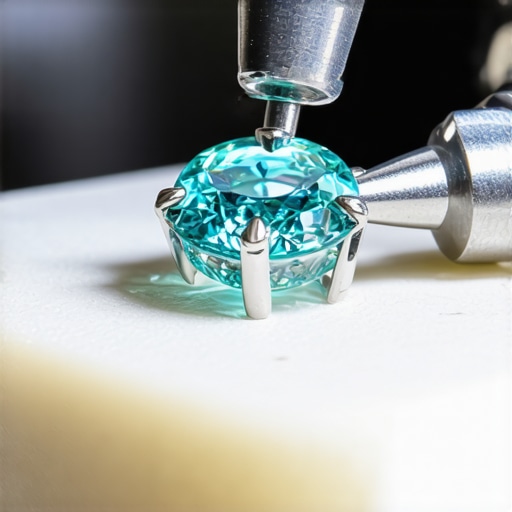 Close-up of a jeweler carefully setting a gemstone with prongs and precision tools
