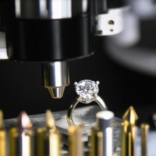 Jeweler carefully setting a small gemstone into a ring with precision tools
