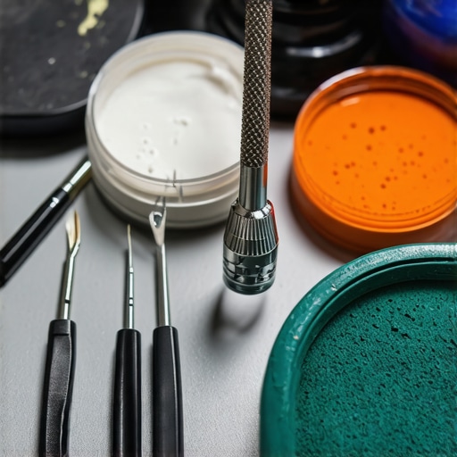 A professional jeweler's workspace featuring a Dremel rotary tool and fine hand tools.