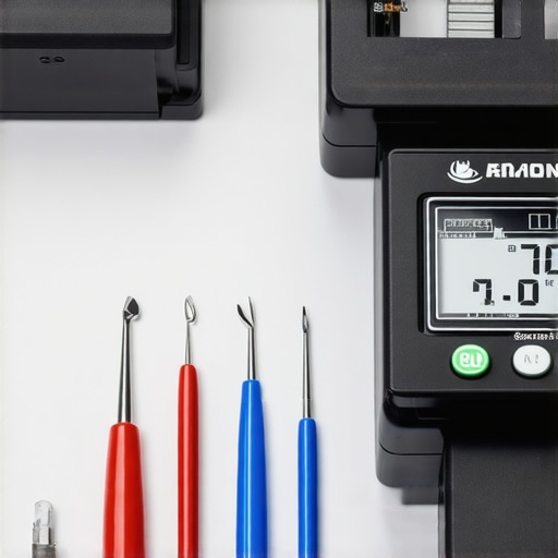 A professional jeweler's workspace with ultrasonic cleaner, calipers, and laser engraver ready for maintenance and detailed work.