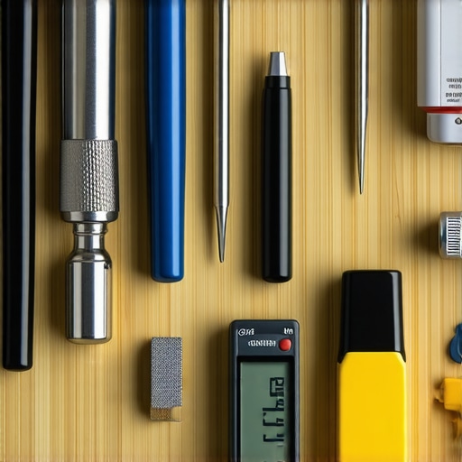 A collection of professional jewelry-making tools including soldering equipment, microscope, and digital calipers arranged on a workbench.