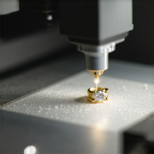 A detailed shot of a laser engraving machine and fine jewelry tools in a workshop setting
