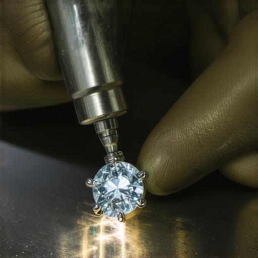 A jeweler carefully shaping a metal bezel around a gemstone using a bezel roller