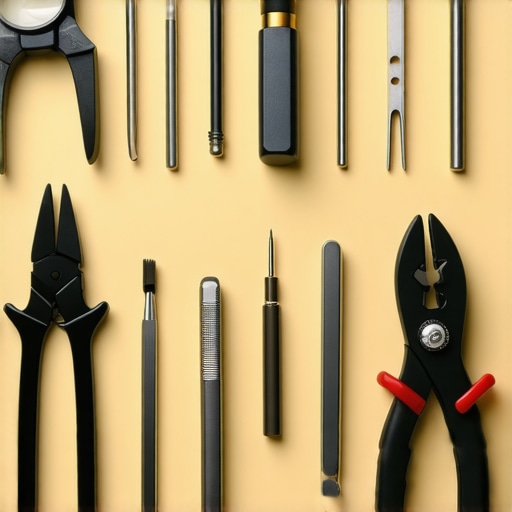 An array of professional jewelry tools on a workbench, demonstrating precision equipment for engraving, measuring, and cleaning.