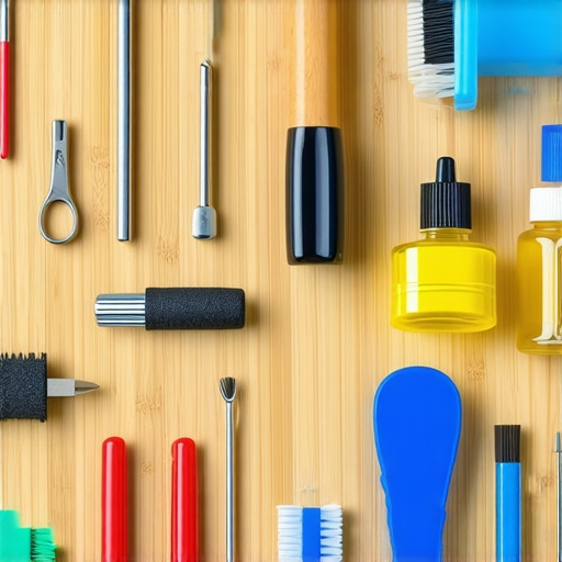 A tidy workspace with pliers, burrs, magnifiers, and cleaning supplies ready for tool maintenance