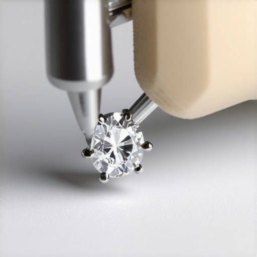 Jeweler examining gemstone setting with specialized tools for secure placement.