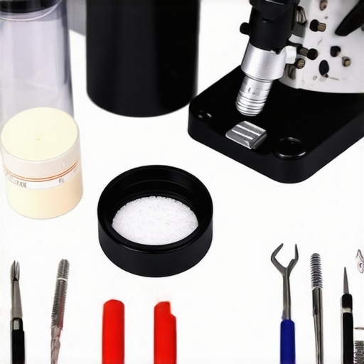 A jeweler's workspace featuring inspection and cleaning tools for jewelry upkeep.